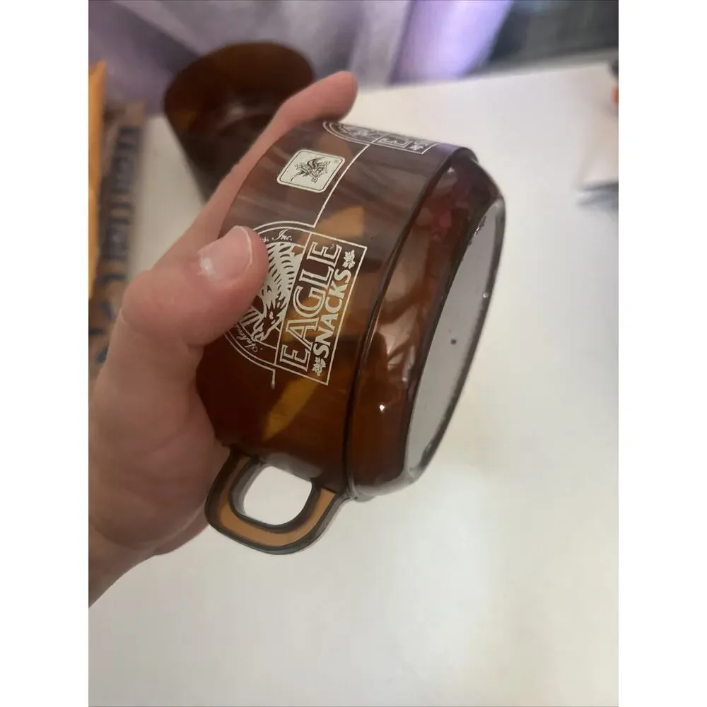 Vintage Amber Anheuser Busch Eagle Snack Cup Soup Bowl Brown w Handles